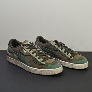 Puma Mens Suede RE.GEN 9.5 Green Olive Suede Patchwork Low Top Sneakers 398656